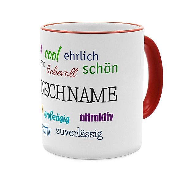 Positive Eigenschaften - Personalisierter Kaffeebecher (Farbe: Rot)