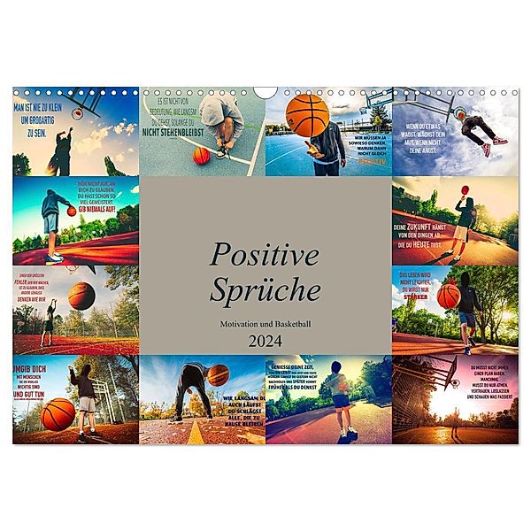 Positive Sprüche - Motivation und Basketball (Wandkalender 2024 DIN A3 quer), CALVENDO Monatskalender, Dirk Meutzner