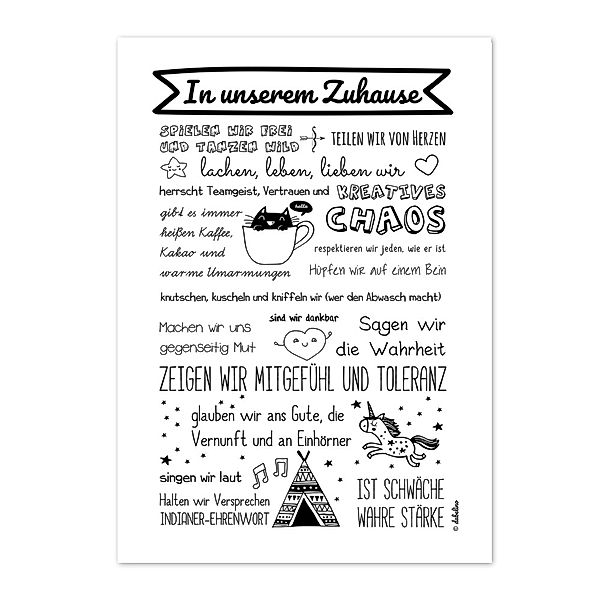 Poster: Unser Zuhause / Familienregeln (Bildgrösse DIN A3, schwarz-weiss)