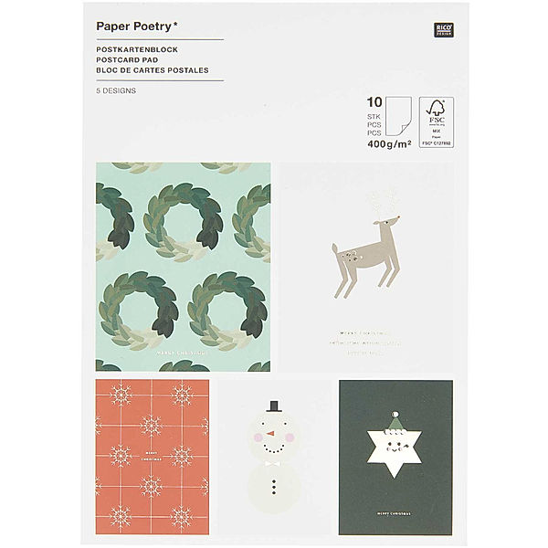 RICO DESIGN Postkartenblock I LOVE CHRISTMAS 10er-Set