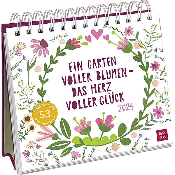 Postkartenkalender 2024: Ein Garten voller Blumen - das Herz voller Glück