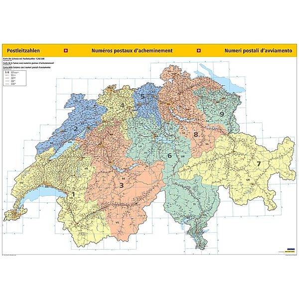 Postleitzahlenkarte Schweiz Poster 1:260 000