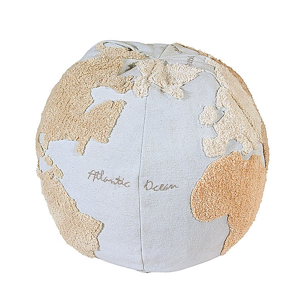 Lorena Canals Pouf WORLD MAP (Ø50x45) in hellblau/beige