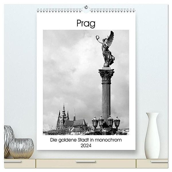 Prag - Die goldene Stadt in monochrom (hochwertiger Premium Wandkalender 2024 DIN A2 hoch), Kunstdruck in Hochglanz, Happyroger