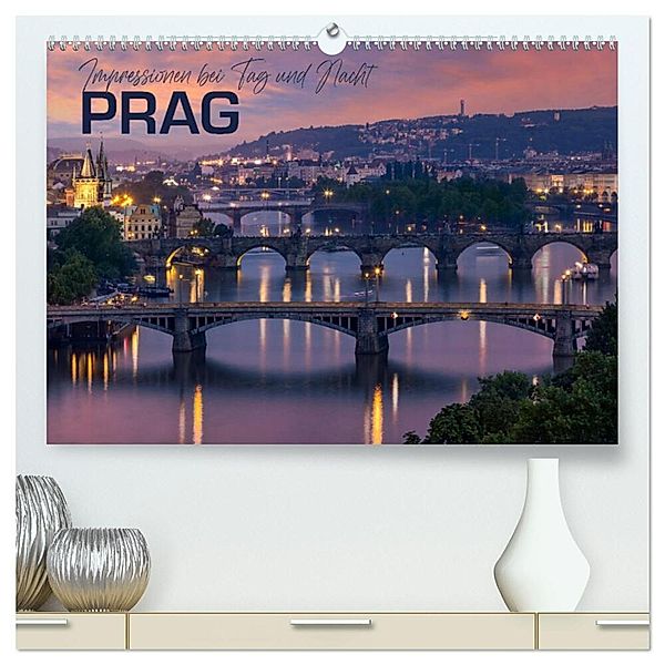 PRAG Impressionen bei Tag und Nacht (hochwertiger Premium Wandkalender 2024 DIN A2 quer), Kunstdruck in Hochglanz, Melanie Viola