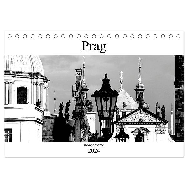 Prag monochrom (Tischkalender 2024 DIN A5 quer), CALVENDO Monatskalender, Happyroger