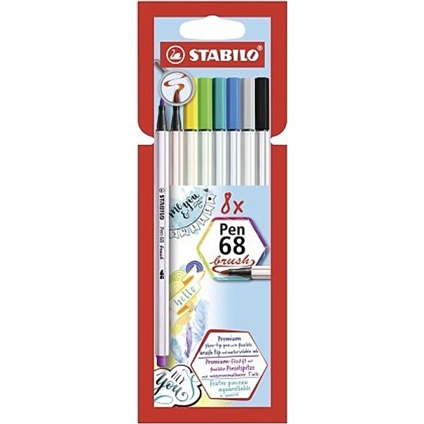 Premium-Filzstift mit Pinselspitze für variable Strichstärken - STABILO Pen 68 brush - 8er Pack - mit 8 verschiedenen Fa