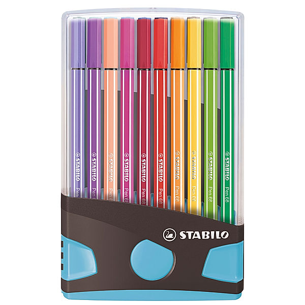 STABILO® Premium-Filzstift - STABILO Pen 68 Colorparade - 20er Tischset in anthrazit/hellblau - mit 20 verschiedenen Farben