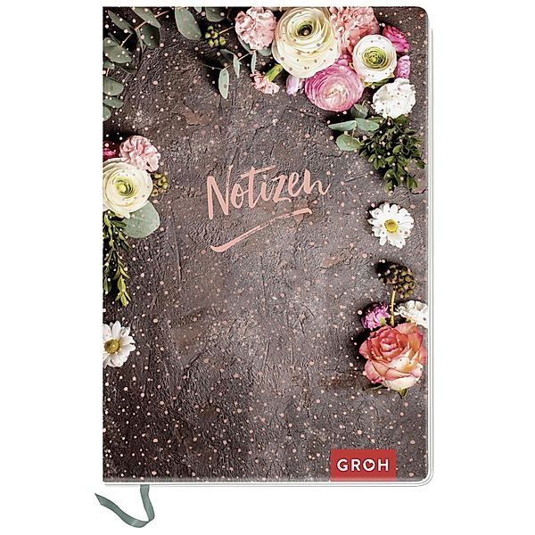 Premium Notizbuch  Notizen DIN A6 mit Blumen, Groh Verlag