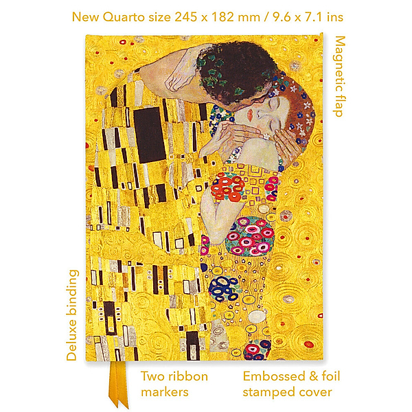 Premium Notizbuch Quartformat: Gustav Klimt, Der Kuss, Flame Tree Publishing