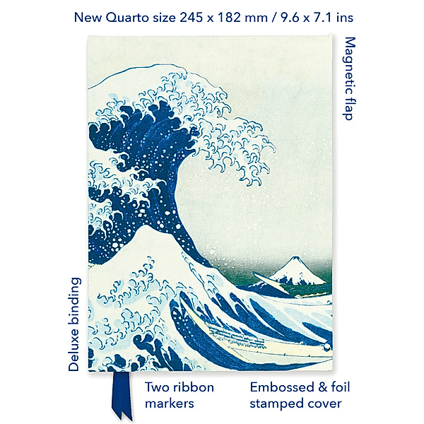Premium Notizbuch Quartformat: Katsushika Hokusai, Die Welle, Flame Tree Publishing
