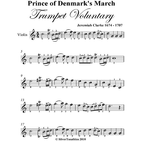 Prince of Denmark’s March Trumpet Voluntary Easy Violin Sheet Music, Jeremiah Clarke