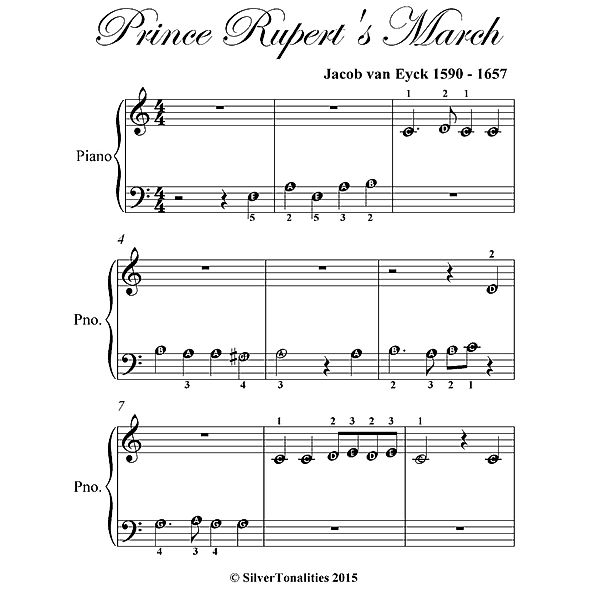 Prince Rupert's March Beginner Piano Sheet Music, Jacob Van Eyck