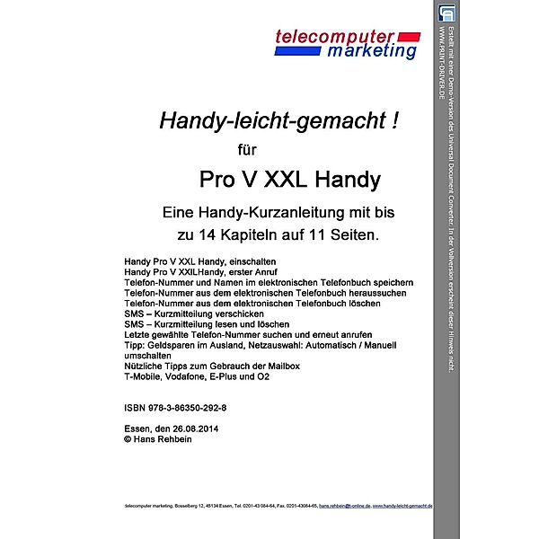 Pro V XXL Handy leicht-gemacht, Hans Rehbein