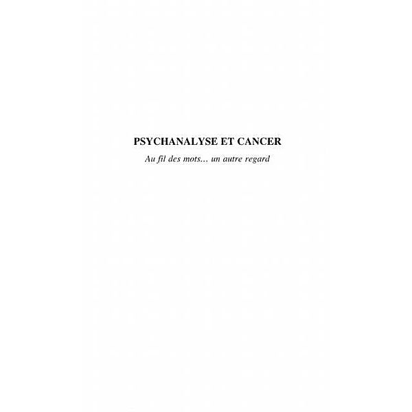 PSYCHANALYSE ET CANCER / Hors-collection, Daniele Deschamps