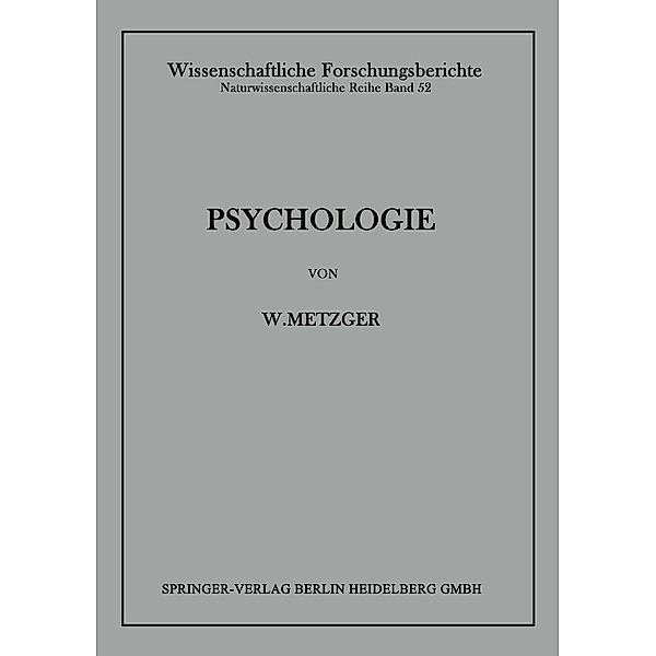 Psychologie / Spektrum wirtschaftswissenschaftliche Forschung Bd.52, Wolfgang Metzger