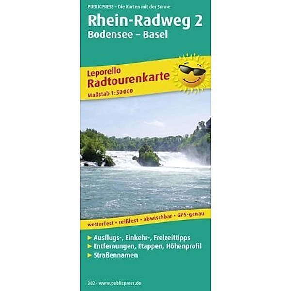 PUBLICPRESS Leporello Radtourenkarte Rhein-Radweg, 21 Teilktn.
