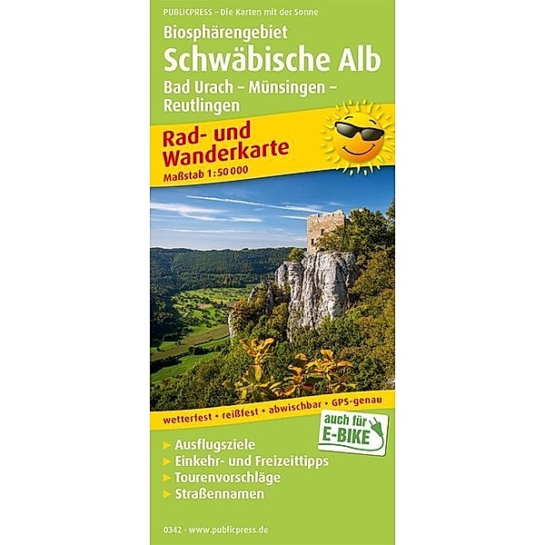 PublicPress Rad- und Wanderkarte Biosphärengebiet Schwäbische Alb, Bad Urach - Münsingen - Reutlingen