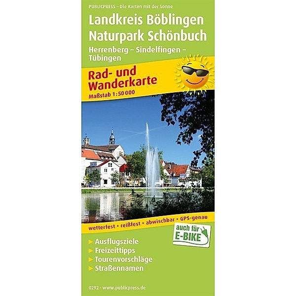 PublicPress Rad- und Wanderkarte Landkreis Böblingen - Naturpark Schönbuch, Herrenberg - Sindelfingen - Tübingen