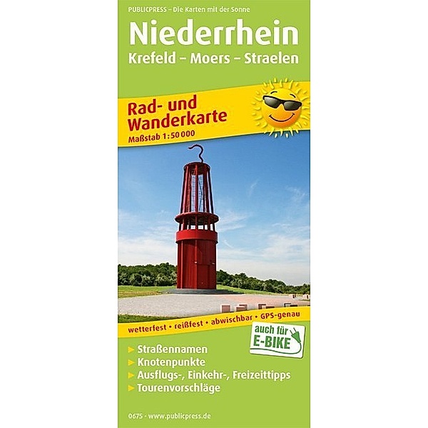 PublicPress Rad- und Wanderkarte Niederrhein, Krefeld - Moers - Straelen