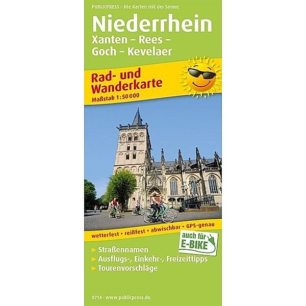 PublicPress Rad- und Wanderkarte Niederrhein, Xanten - Rees - Goch - Kevelaer