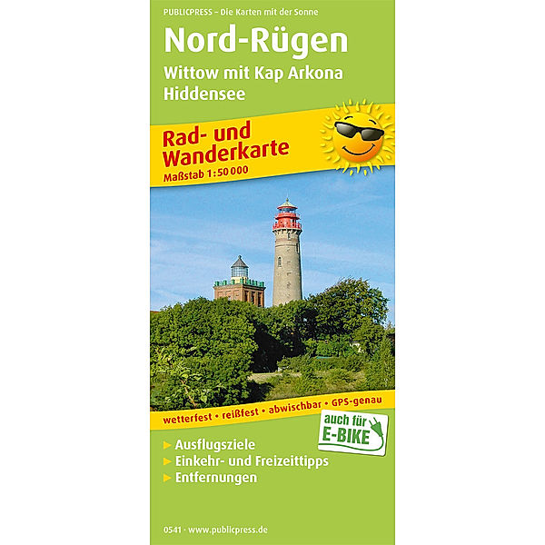 PublicPress Rad- und Wanderkarte Nord-Rügen, Wittow mit Kap Arkona, Hiddensee