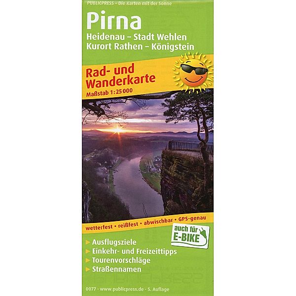 PUBLICPRESS Rad- und Wanderkarte Pirna, Heidenau - Stadt Wehlen - Kurort Rathen - Königstein