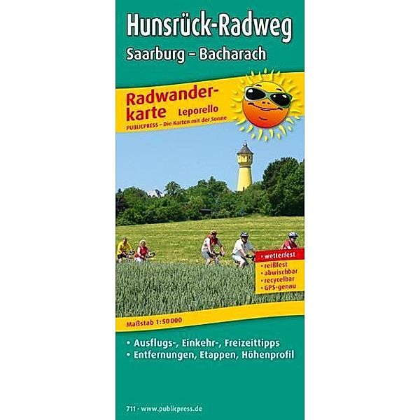 PublicPress Radwanderkarte Hunsrück-Radweg, Saarburg - Bacharach, 13 Teilktn.