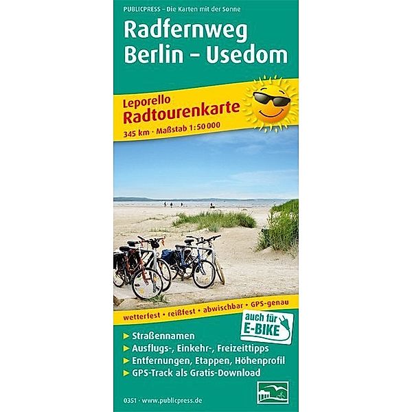 PublicPress Radwanderkarte Radfernweg Berlin - Usedom, 17 Teilktn.