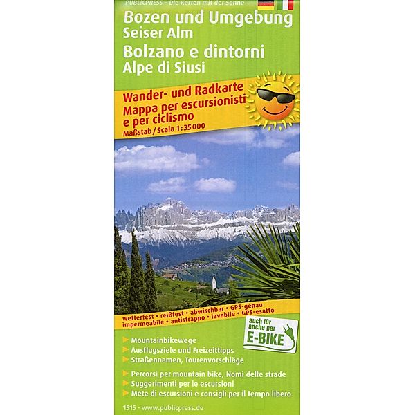 PUBLICPRESS Wander- und Radkarte Bozen und Umgebung, Seiser Alm / Bolzano e dintorni, Alpe di Siusi