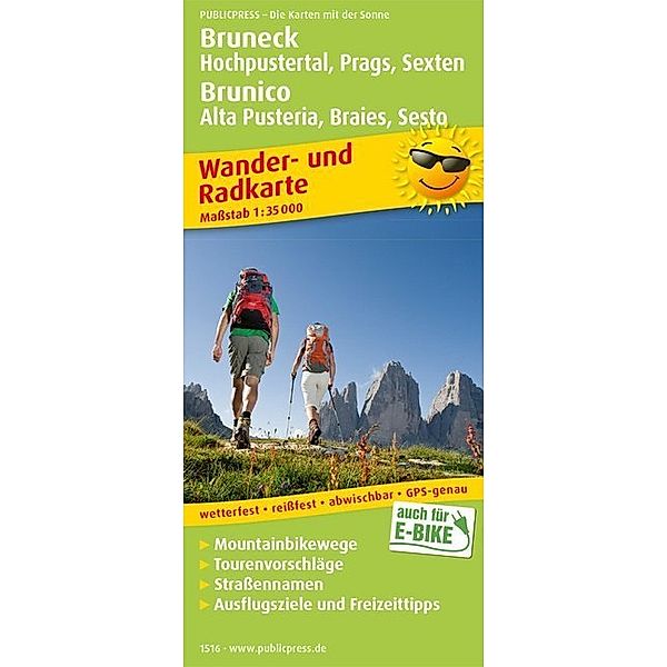 PublicPress Wander- und Radkarte Bruneck, Hochpustertal, Prags, Sexten / Brunico, Alta Pusteria, Braies, Sesto