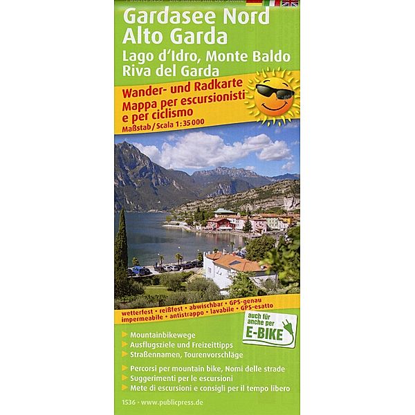 PublicPress Wander- und Radkarte Gardasee Nord, Alto Garda, Lago d'Idro, Monte Baldo, Riva del Garda