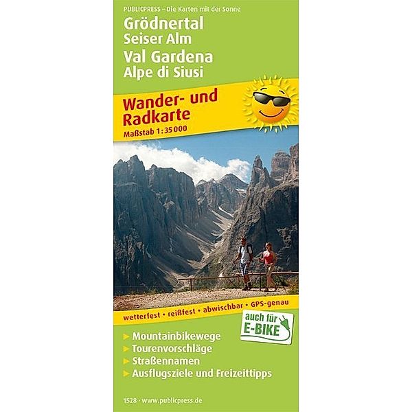 PublicPress Wander- und Radkarte Grödnertal, Seiser Alm / Val Gardena, Alpe di Siusi