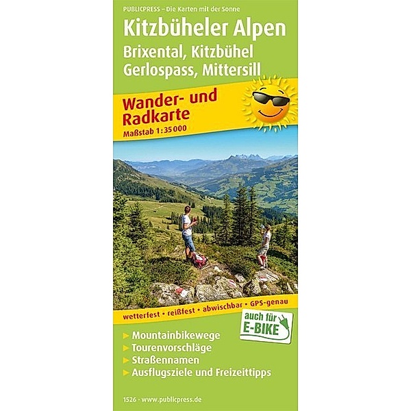 PublicPress Wander- und Radkarte Kitzbüheler Alpen, Brixental, Kitzbühel, Gerlospass, Mittersill