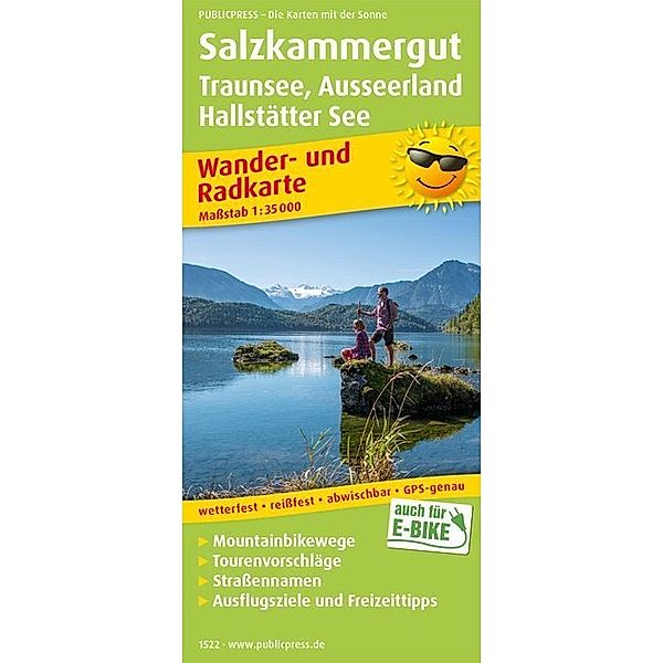 PublicPress Wander- und Radkarte Salzkammergut, Traunsee, Ausseerland, Hallstätter See