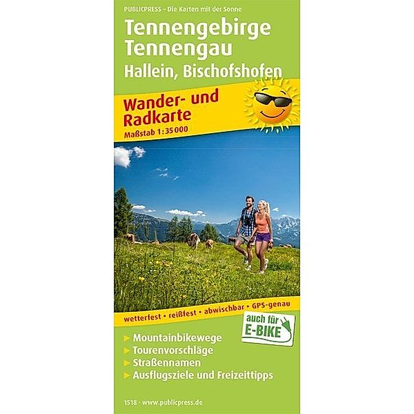 PublicPress Wander- und Radkarte Tennengebirge, Tennengau, Hallein, Bischofshofen