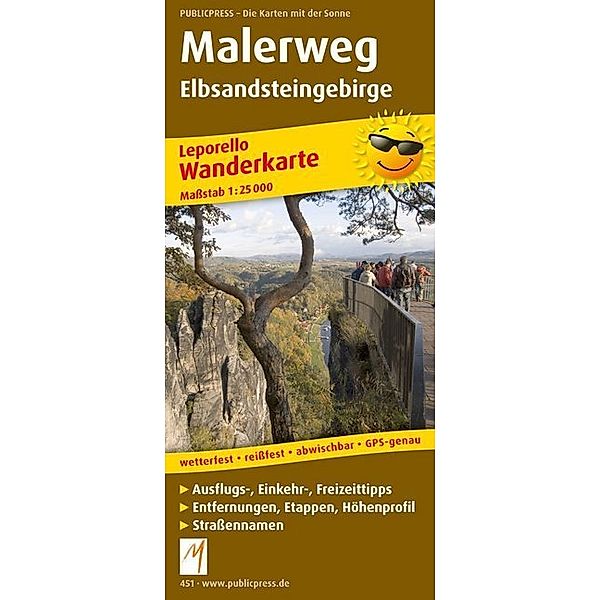 PublicPress Wanderkarte Malerweg, Elbsandsteingebirge, 18 Teilktn.