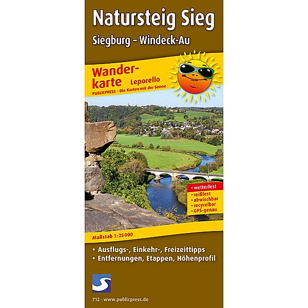 PublicPress Wanderkarte Natursteig Sieg - Siegburg, Windeck-Au, 13 Teilktn.