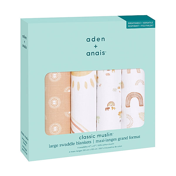 aden + anais Pucktuch KEEP RISING (120x120) 4er-Pack in weiss/beige