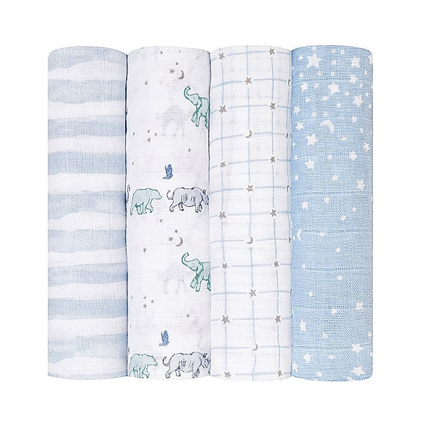 aden + anais Pucktuch RISING STAR (120x120) 4er-Set in weiss/blau