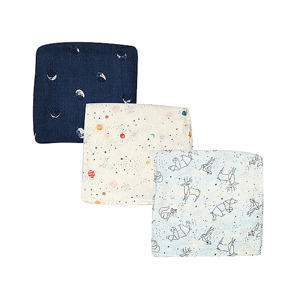 aden + anais Pucktuch SILKY SOFT – STARGAZE (120x120) 3er-Set in blau/bunt