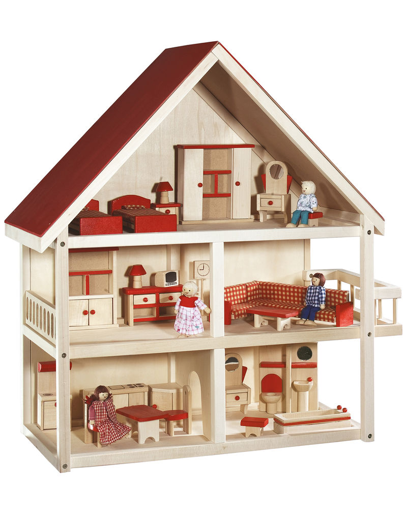Puppenhaus Holz Farbe: rot kaufen | tausendkind.de