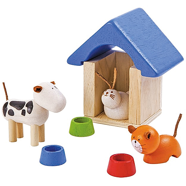 Plan Toys Puppenhaus-Zubehör HAUSTIERE 7-teilig aus Holz