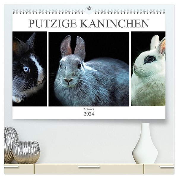 Putzige Kaninchen - Artwork (hochwertiger Premium Wandkalender 2024 DIN A2 quer), Kunstdruck in Hochglanz, Liselotte Brunner-Klaus