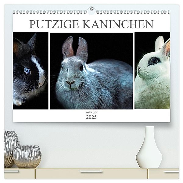 Putzige Kaninchen - Artwork (hochwertiger Premium Wandkalender 2025 DIN A2 quer), Kunstdruck in Hochglanz, Calvendo, Liselotte Brunner-Klaus