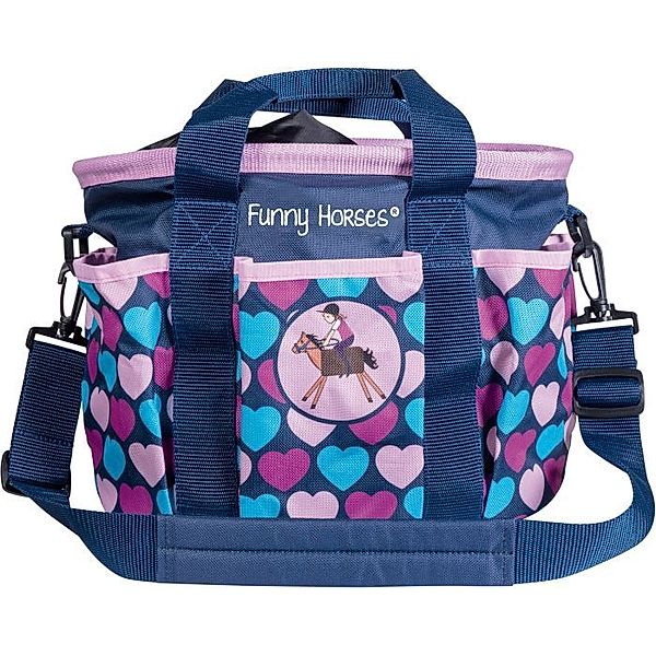 Putztasche -Funny Horses Hearts- dunkelblau