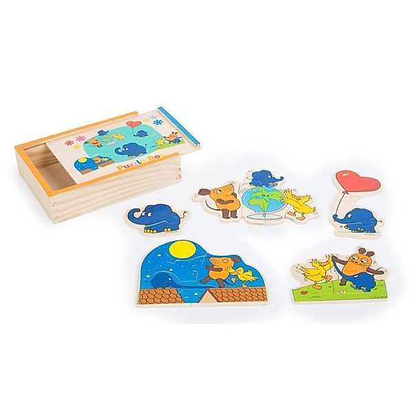 small foot® Puzzle-Box DIE MAUS MIT DEM ELEFANTEN 19-teilig aus Holz