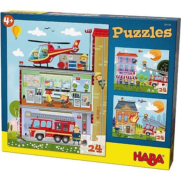 HABA Puzzle KLEINE FEUERWEHR 3x24-teilig