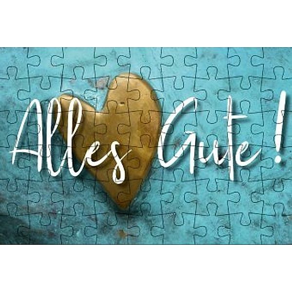 Puzzle-Postkarte Alles Gute, Motiv: Schriftzug Alles Gute mit Herz im Hintergrund