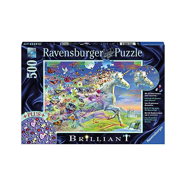 Ravensburger Verlag Puzzle Schmetterlingseinhorn mit Dekosteinen, 500-teilig